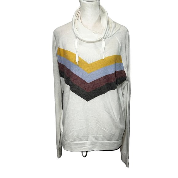 PJ Salvage Other - PJ SALVAGE White & Retro Striped Funnel Neck Drawstring Sweatshirt Size …